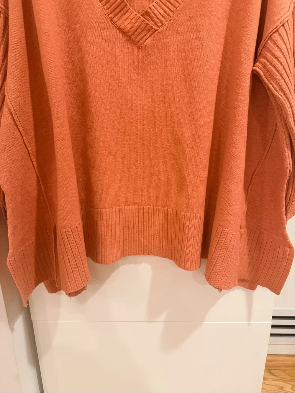 Free People Rust Orange Oversized V-Neck Drop Shoulder Sweater Medium
